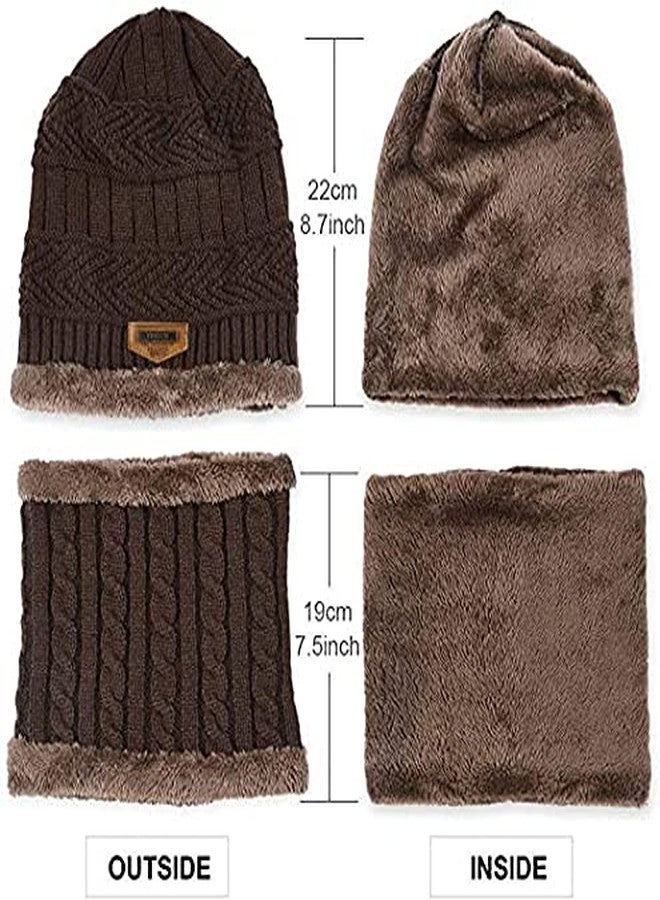 Malvina Kids Boy's & Girl's Winter Hat and Scarf Set, 2Pcs Warm Knit Beanie Cap and Scarf (Brown)-(2-4 Year) - Image 2