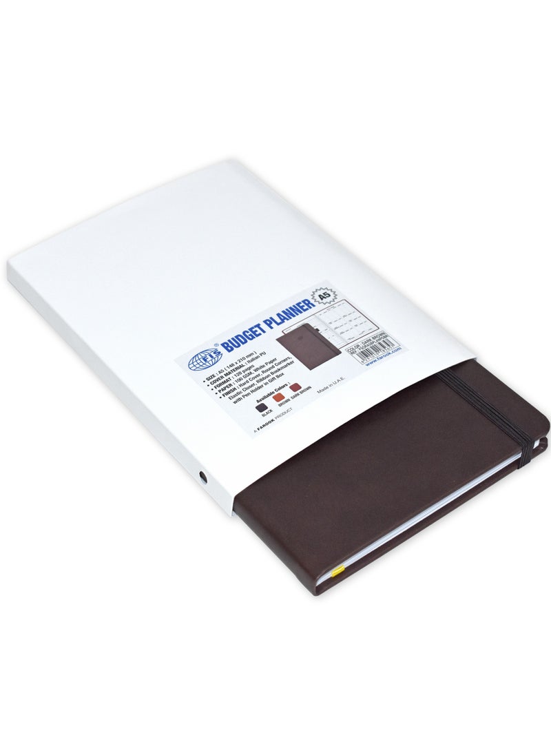 FIS FIS Budget Planner with Elastic Pen Loop Italian PU, Size A5, White Paper, 100 GSM, 128 Pages, Hard Cover, Round Corners, Colour Dark Brown - FSORA5BPLANPDBR  - Image 5