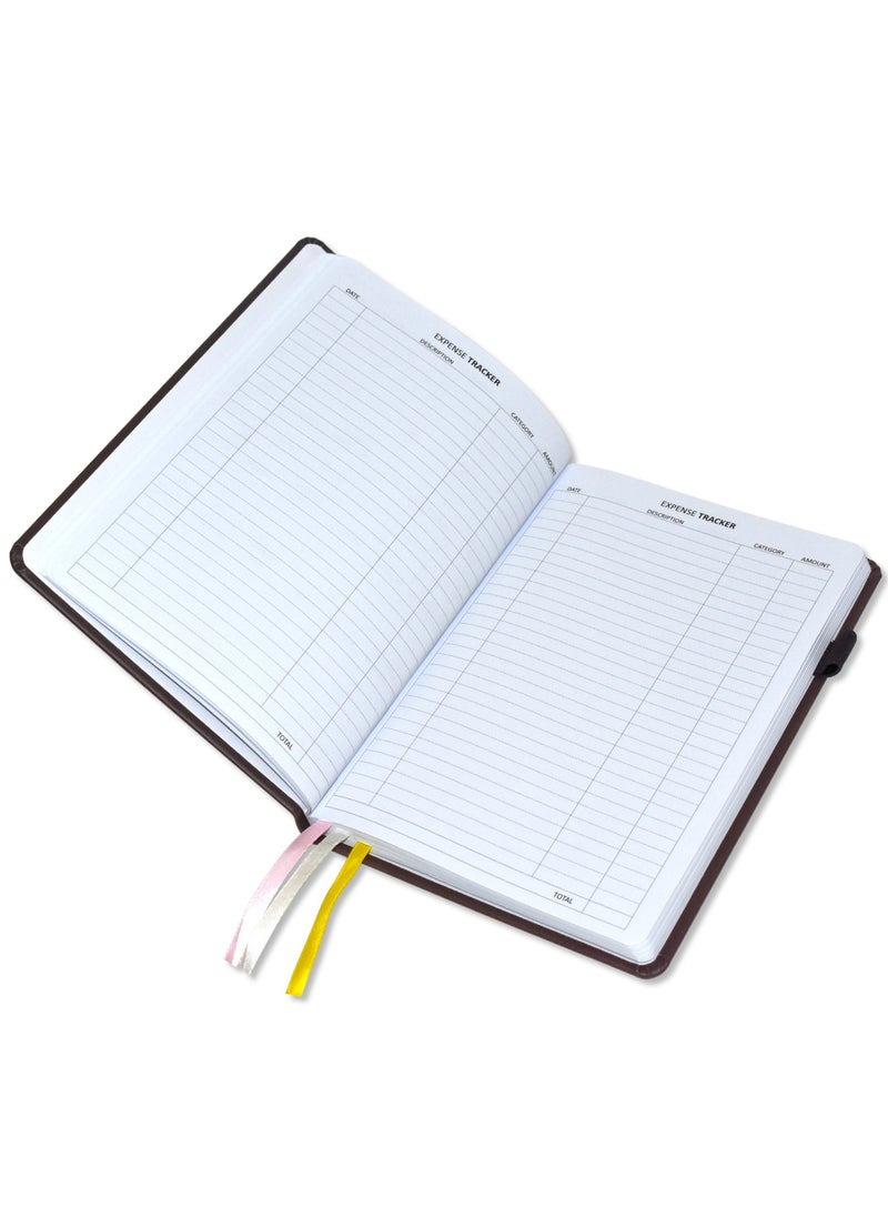 FIS FIS Budget Planner with Elastic Pen Loop Italian PU, Size A5, White Paper, 100 GSM, 128 Pages, Hard Cover, Round Corners, Colour Dark Brown - FSORA5BPLANPDBR  - Image 3