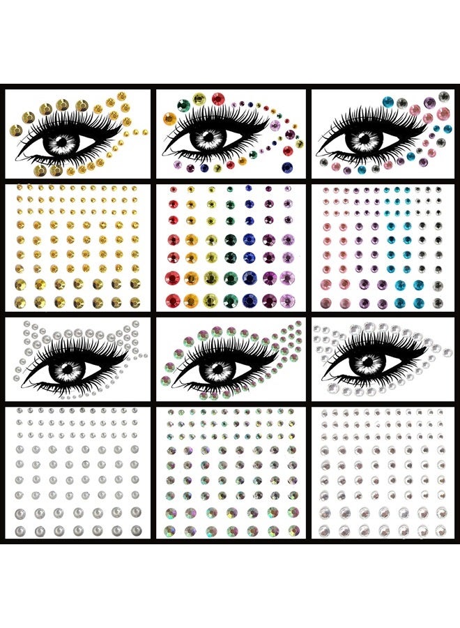 Bilizar 6 Sheets Bindi Dots Face Jewels Face Jewelry For Women Face Gems Stick On Eye Forehead Crystals Sticker Tears Rainbow Pearl Rhinestones For Makeup Party Festival Accessory Nail Art Decoration - Image 1