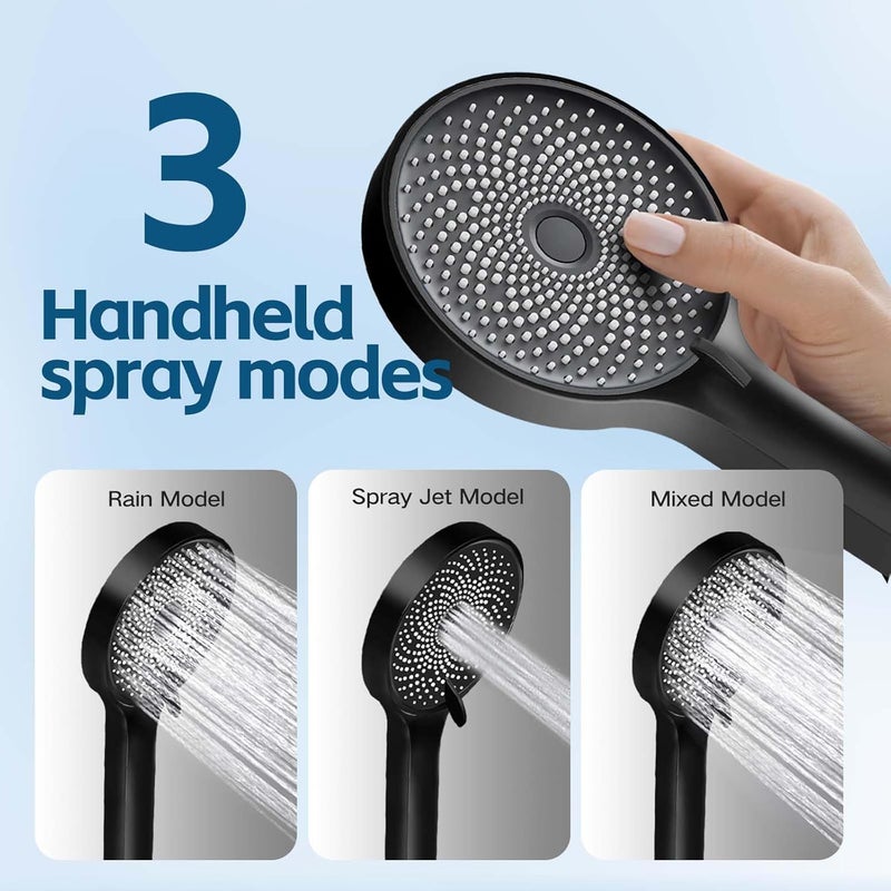 Nottia Shower Head,10 Inch High Pressure Rain Shower Head with Handheld Spray Combo, Adjustable Dual Rainfall Shower Head - Showerhead Comb Set with Extension Arm - 60 Inch Long Shower Hoseï¼ˆBlackï¼‰ - Image 4