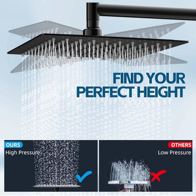 Nottia Shower Head,10 Inch High Pressure Rain Shower Head with Handheld Spray Combo, Adjustable Dual Rainfall Shower Head - Showerhead Comb Set with Extension Arm - 60 Inch Long Shower Hoseï¼ˆBlackï¼‰ - Image 2