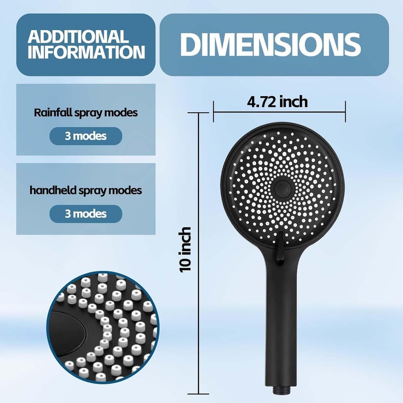 Nottia Shower Head,10 Inch High Pressure Rain Shower Head with Handheld Spray Combo, Adjustable Dual Rainfall Shower Head - Showerhead Comb Set with Extension Arm - 60 Inch Long Shower Hoseï¼ˆBlackï¼‰ - Image 5