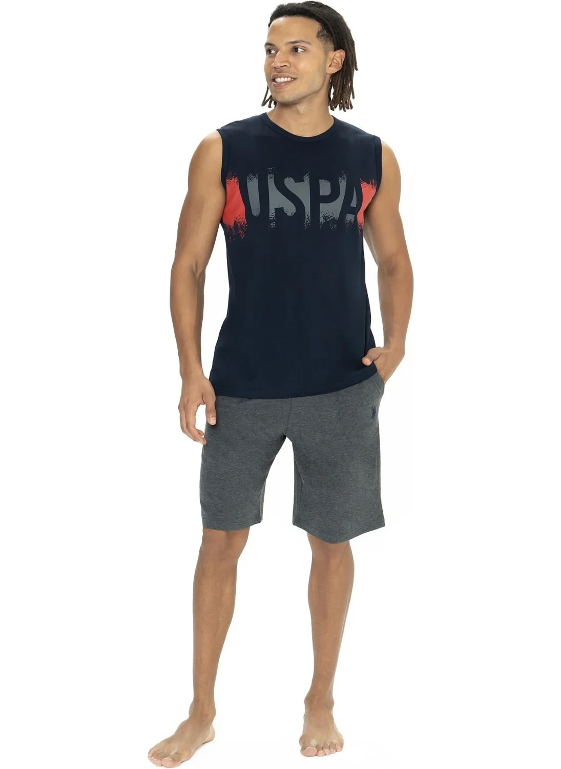U.S. Polo Assn. 18885 Men's Sleeveless Crew Neck Shorts Pajama Set-Navy Blue