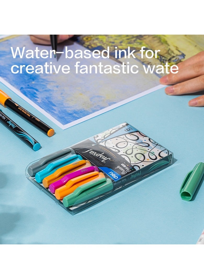 ديلي أقلام فرشاة Deli EU304 - 6 ألوان ذات رأس ناعم للكتابة اليدوية والفن - Image 5