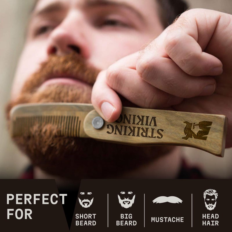 Striking Viking Sandalwood Beard Comb & Case - Pocket-Sized Grooming Tool with Fine & Coarse Teeth, Perfect for Use with Balms & Oils - Image 4