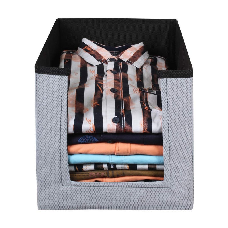 Justandkrafts Shirt Stacker Wardrobe Organizer for Clothes Baby Cloths Kurtis Jeans Tops Trouser Tshirt Saree Cover Grey and Black set of 2  - Image 4