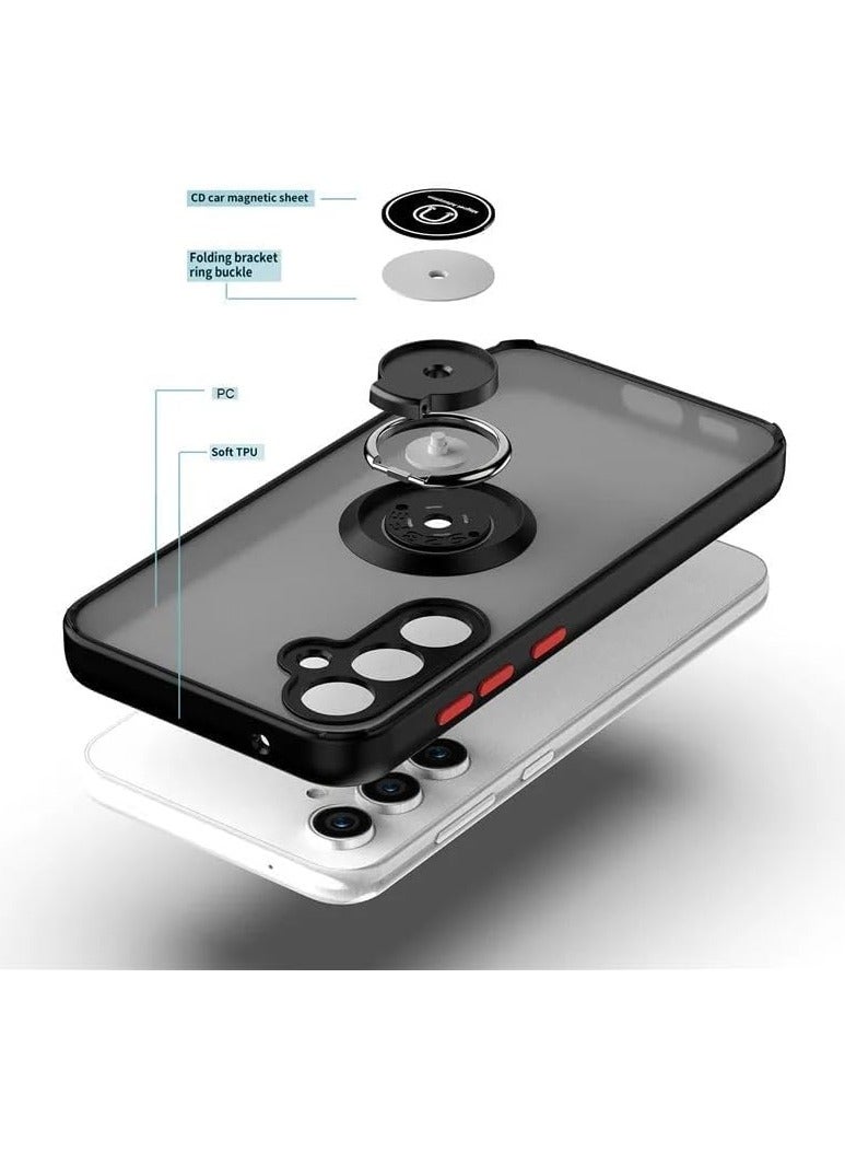 Case for Samsung Galaxy A25 Case Cover Metal Ring Holder Grip Kickstand Car Magnetic Mount Shockproof Matte Hard Back Bumper Case for Samsung Galaxy A25 5G Black - Image 2