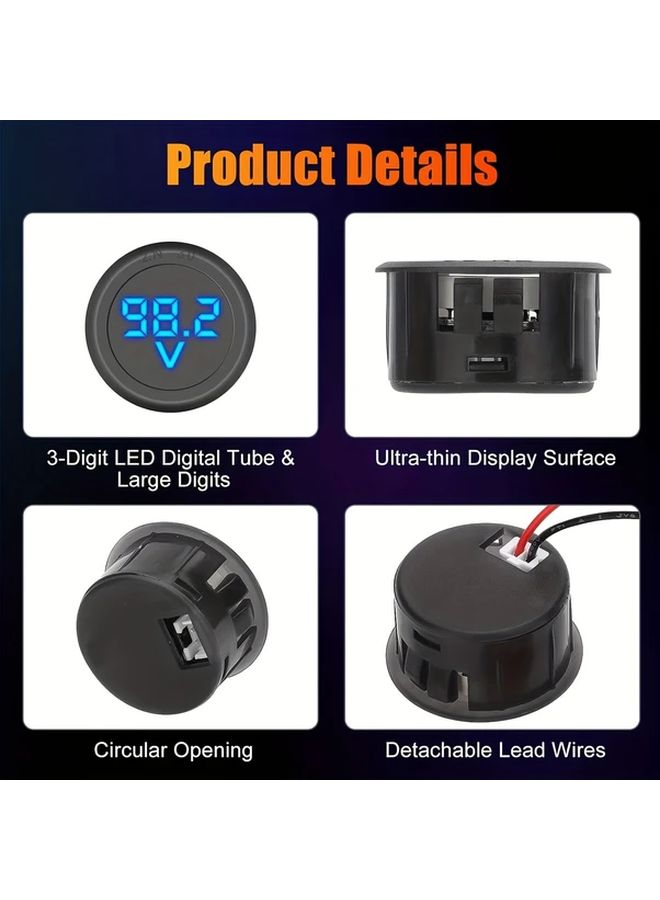 DC Volt Meter 4 100V LED Digital Display Round 2 Wire Voltmeter Blue Voltage Current Meter Tester Detector Monitor Panel - Image 5
