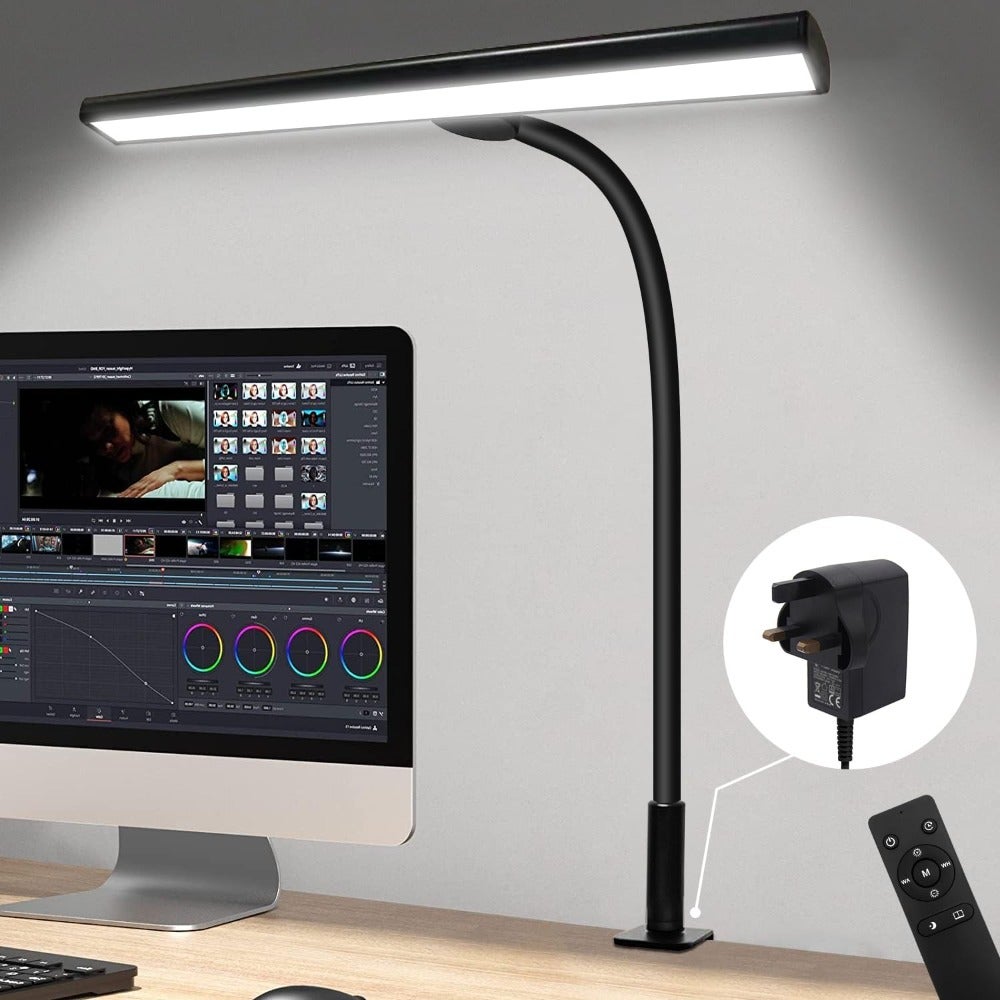 Desk Lamp with Clamp, 3 Color Modes, Flexible Gooseneck Clamp Light, EyeCaring 18W Touch +Remote Control Color Brightness, Timer for Office, Study, 2180 LUX Energy Conservation
