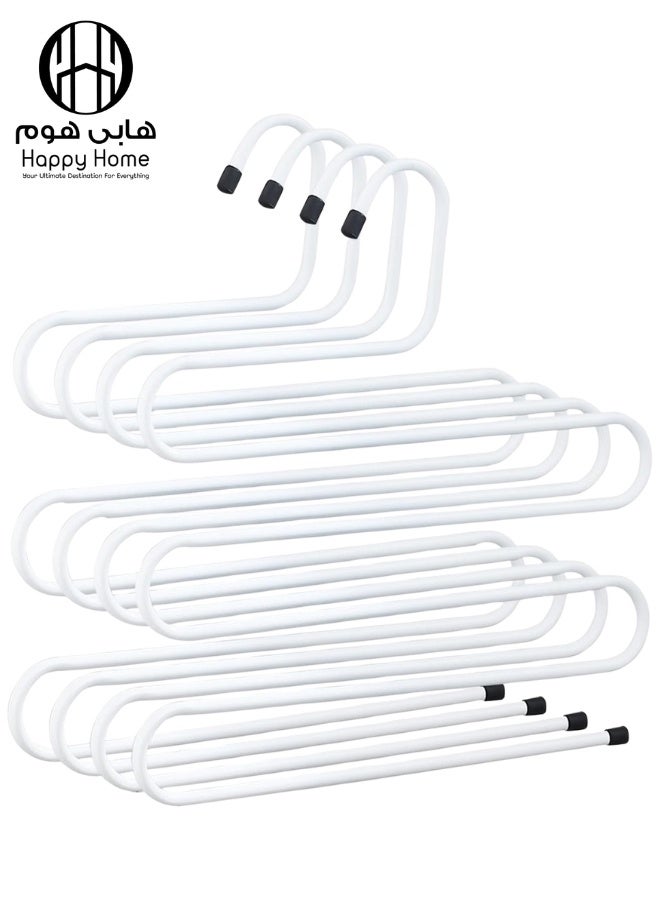 Happy Home 4 Pack Pants Hangers S Shaped Non Slip Trouser Hanger Stainless Steel S-Shape 5-Tier Clothes Hanger, Closet Space Saving, Hangers Closet Storage Organizer for Pants, Jeans, Scarves, Towels Hanging -White - Image 1