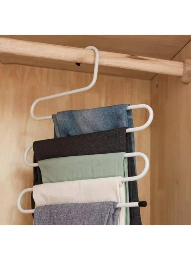 Happy Home 4 Pack Pants Hangers S Shaped Non Slip Trouser Hanger Stainless Steel S-Shape 5-Tier Clothes Hanger, Closet Space Saving, Hangers Closet Storage Organizer for Pants, Jeans, Scarves, Towels Hanging -White - Image 2