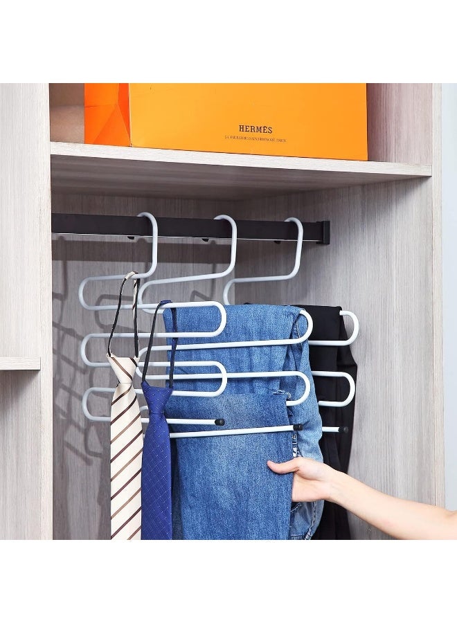 Happy Home 4 Pack Pants Hangers S Shaped Non Slip Trouser Hanger Stainless Steel S-Shape 5-Tier Clothes Hanger, Closet Space Saving, Hangers Closet Storage Organizer for Pants, Jeans, Scarves, Towels Hanging -White - Image 4