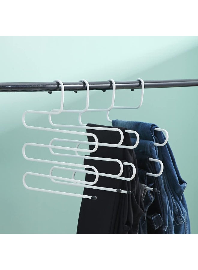 Happy Home 4 Pack Pants Hangers S Shaped Non Slip Trouser Hanger Stainless Steel S-Shape 5-Tier Clothes Hanger, Closet Space Saving, Hangers Closet Storage Organizer for Pants, Jeans, Scarves, Towels Hanging -White - Image 5