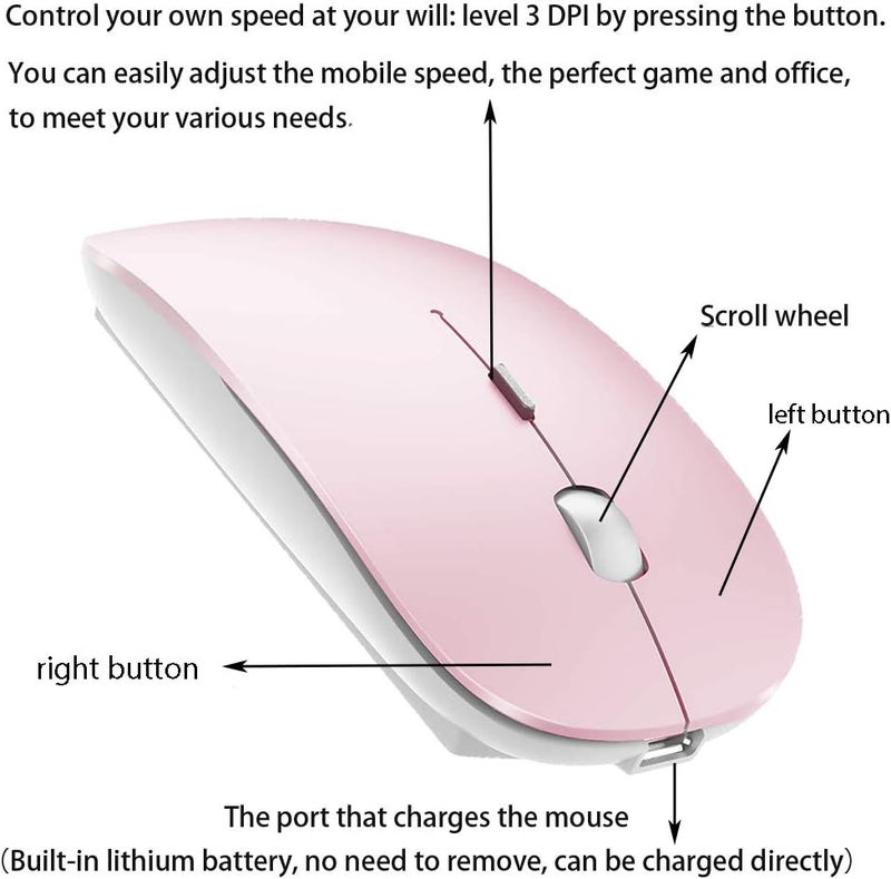 PEIBO Bluetooth Wireless Mouse for Laptop mac MacBook ipad MacBook air MacBook pro pc Desktop Computer Windows Chromebook Notebook (Jelly Pink) - Image 4