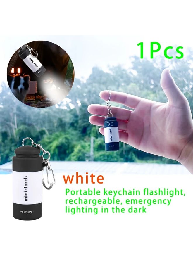 1pc White Mini LED Flashlight Keychain USB Rechargeable 6 Colors Portable Light - Image 2