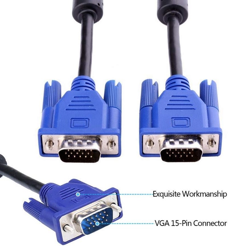 AISIBO HD15 15Pin Gold Plated DB15 VGA Male to Male Monitor Cable to TV Computer Monitor DVD Wire Cord (5 Ft Blue Connector) - Image 3