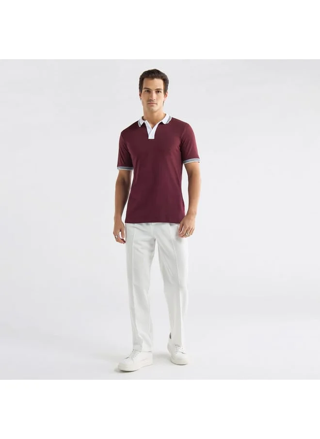 FAV Colourblock Polo T-shirt with Short Sleeves and Button Closure