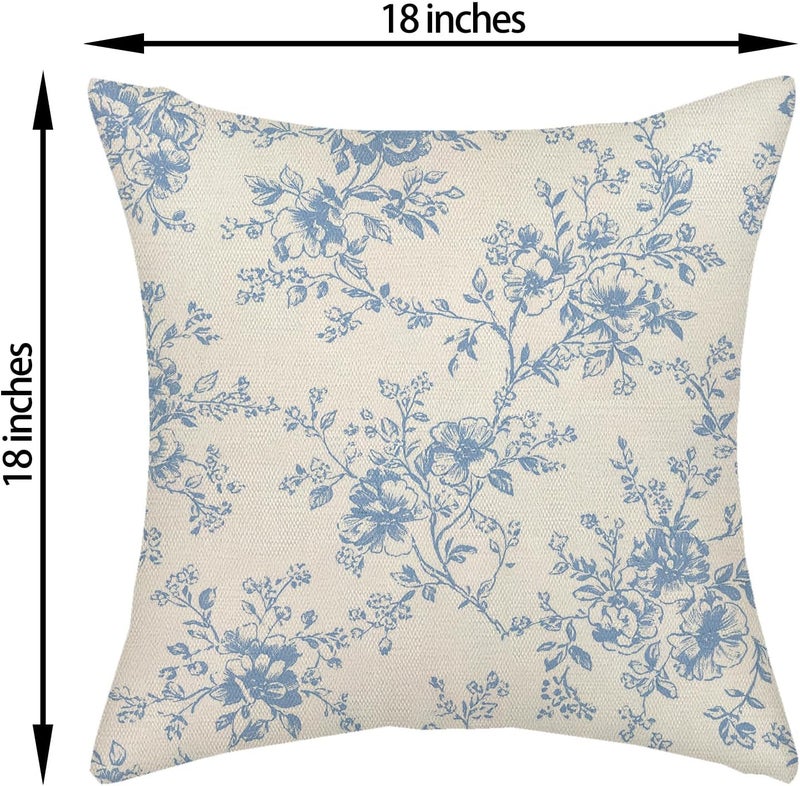 GOLIANDA Baby Blue and Cream Flower Pillow Covers 18x18 Set of 2 Chinoiserie Floral Decorative Throw Pillows Vintage Toile Flower Pillowcase Linen Outdoor Farmhouse Cushion Cover for Couch Sofa Decor - Image 2