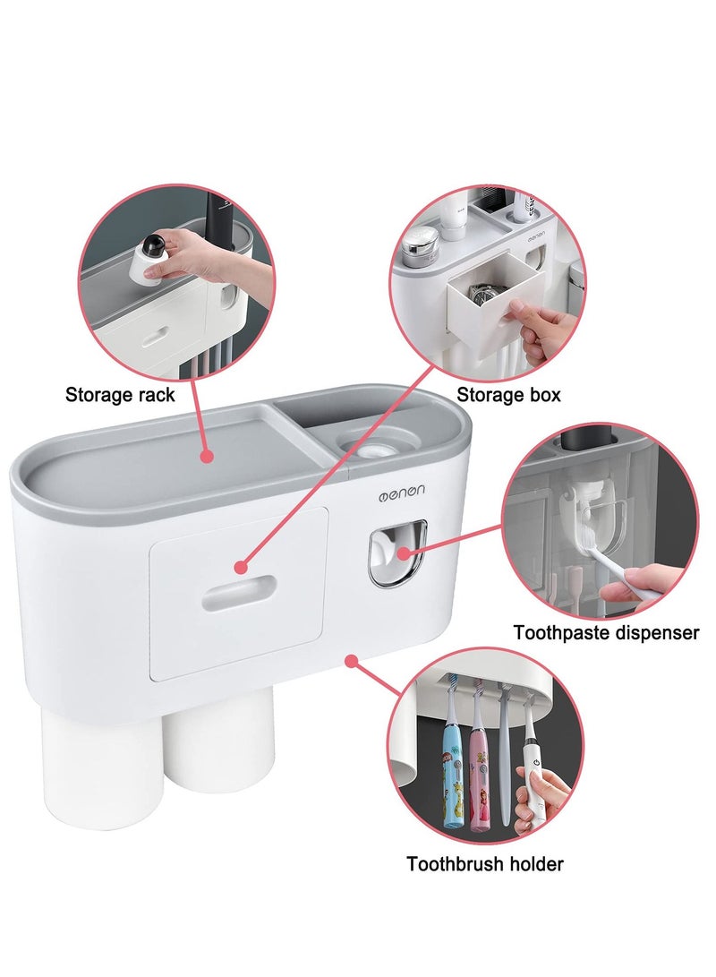 HOMESTAR Automatic Wall Mounted Toothpaste Dispenser And Toothbrush Holder With Two Magnetic Cups - Image 2