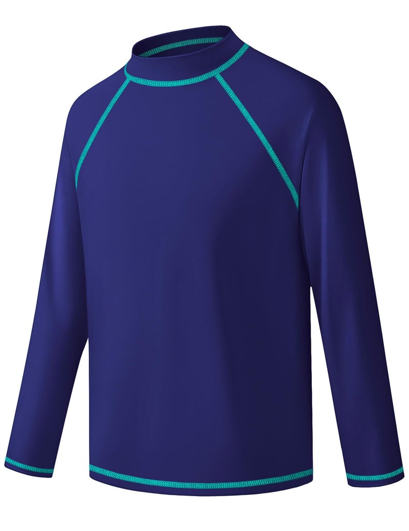 BIGANT Boys Rash Guard Swim Shirt Long Sleeve UPF 50+ Rashguard Quick Dry Kids Youth Fishing Water Sun UV SPF Swimwear Tops(Navy,12-14Y) - Image 1