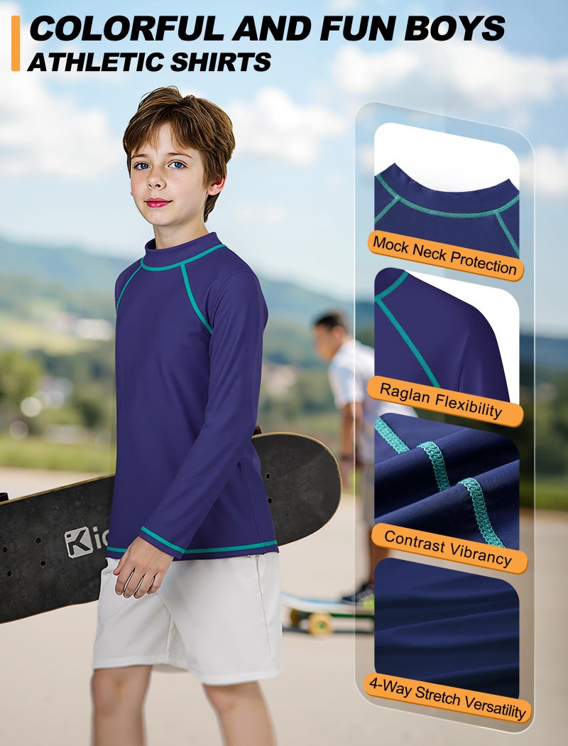 BIGANT Boys Rash Guard Swim Shirt Long Sleeve UPF 50+ Rashguard Quick Dry Kids Youth Fishing Water Sun UV SPF Swimwear Tops(Navy,12-14Y) - Image 5