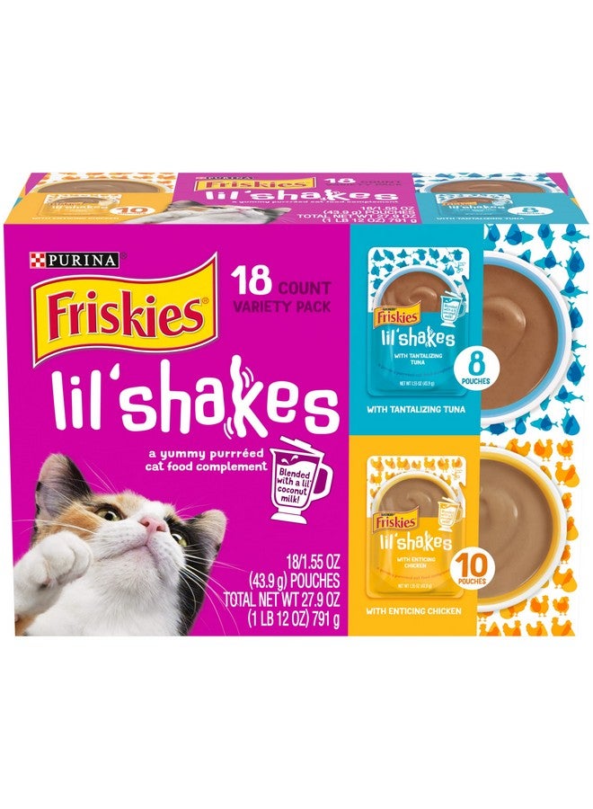 فريسكس مجموعة متنوعة من أطعمة القطط المهروسة من بورينا فريسكيز، ميلك شيك صغير مع الدجاج والتونة، قابلة لللعق - (عبوة من 18 كيسًا) 1.55 أونصة - Image 1