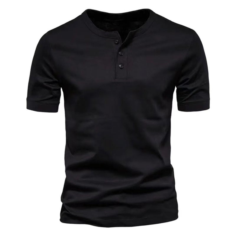 2026 Foreign Trade Cross-Border Men''s Clothing Round Neck Short-Sleeved Young Men''s Casual Slim Sports Henley Shirt Pure Color T-Shirt for Men - Image 1