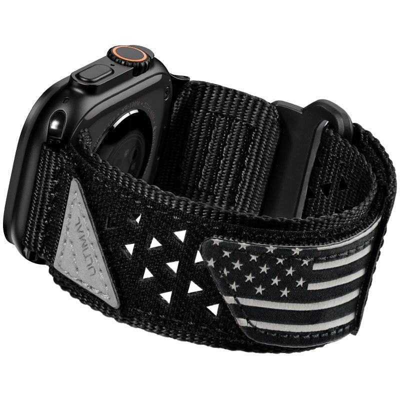 ULTIMAL Compatible with Apple Watch Series 11 42mm Band Series 10987654SESE2SE3 Nylon watch band StarsStripes Flag Woven Strap for 42mm41mm40mm38mm L Black USA Flag - Image 2