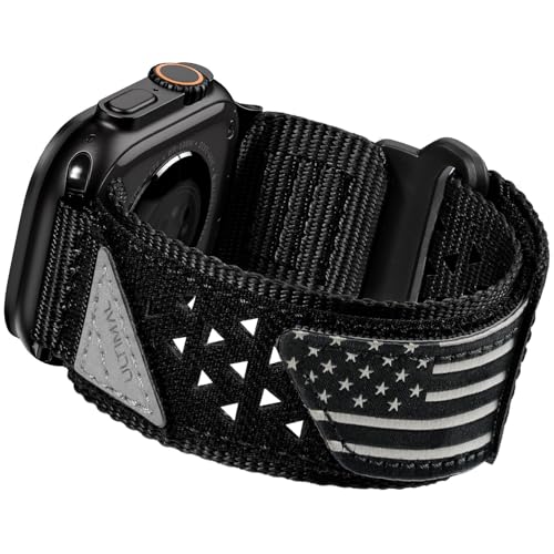 ULTIMAL Compatible with Apple Watch Series 11 42mm Band Series 10987654SESE2SE3 Nylon watch band StarsStripes Flag Woven Strap for 42mm41mm40mm38mm L Black USA Flag - Image 1