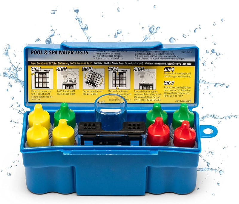 K-1004 DPD, 6-in-1 Pool Test Kit for for Free & Total Chlorine, Bromine, pH, Acid Demand, Total Alkalinity, 100+ Tests, Quick & Easy for Pools & Spas | Made in The USA