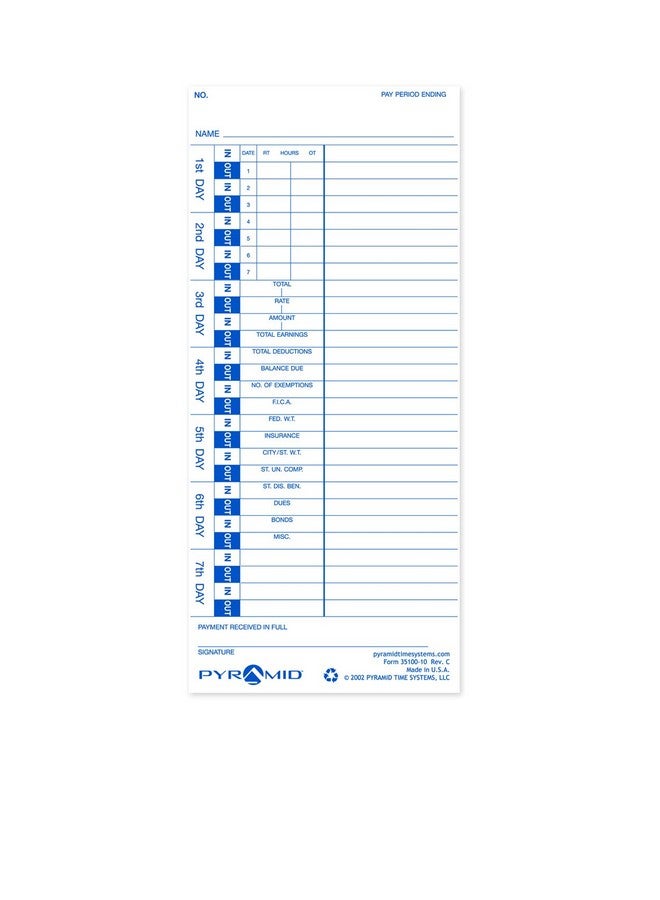 بيراميد تايم سيستمس 3510010Mb 1000 عدد بطاقات الوقت الأصلية والحقيقية للغة الإنجليزية لـ 3500 3500Ss 3600Ss و3700 ساعات زمنية بطاقات وقت على مدار الساعة - Image 2