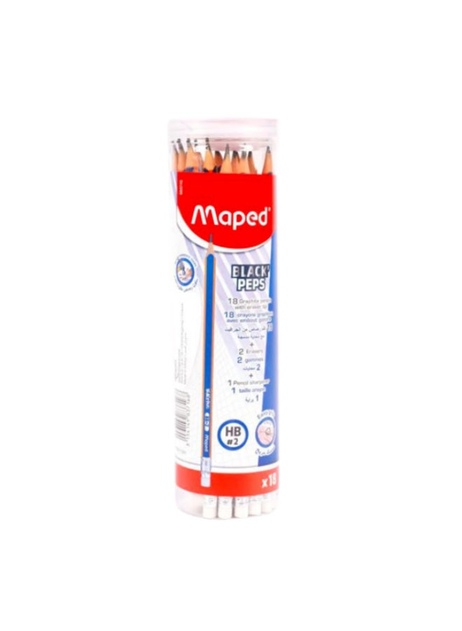 Maped Blackpeps Tube 18Pcs+ 1Shrpnr + 1Eraser