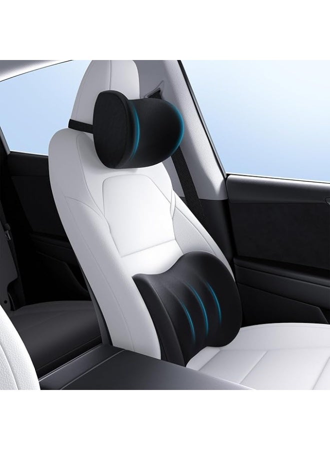 Car Neck and Lumbar Support Pillow Set, Memory Foam Ergonomic Design for Car Seat & Office Chair, Black - Image 1
