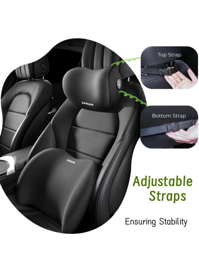 Car Neck and Lumbar Support Pillow Set, Memory Foam Ergonomic Design for Car Seat & Office Chair, Black - Image 4
