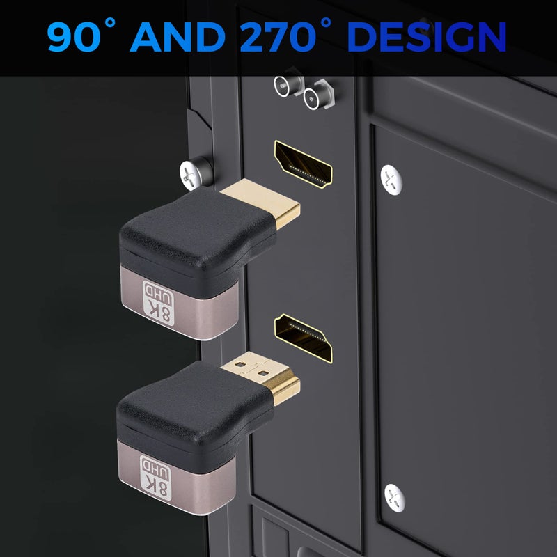 Togconn 8K 90 Degree HDMI 2.1 Adapter 2 Pack, (Up and Down) Right Angle HDMI Male to Female HDMI L-Shaped Connector Extender Support 8K@60Hz,4K@120Hz for Google Chrome Cast, Roku Stick, Wall TV, Laptop and PC - Image 4