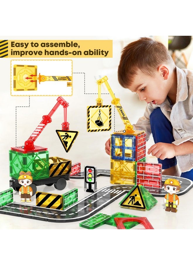 Coodoo - Kids Games Magnetic Tiles With 2 Cranes Construction Toys Set Sensory Toys For Boys Girls Ages 3-6 5-7 8-13, Gifts For 3+ Year Old Boys Girls Toddler Outdoor Kids Toys With Car - Image 1