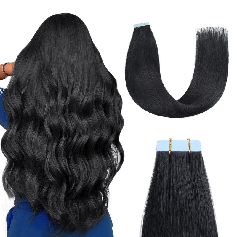 Sunya Tape in Hair Extensions Human Hair Jet Black 12 Inch Straight Black Tape in Hair Extensions 1 40g20Pcs