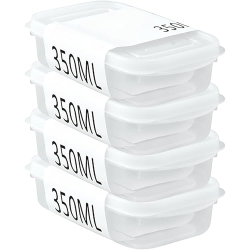 Turbid 4-350ml Refrigerator Food Storage Containers, PP5 Polypropylene Box, Stackable Commercial Quality Lunchbox with Covers, Durable, Reusable BPA-Free, Microwave, Freezer, Dishwasher Safe. - Image 1