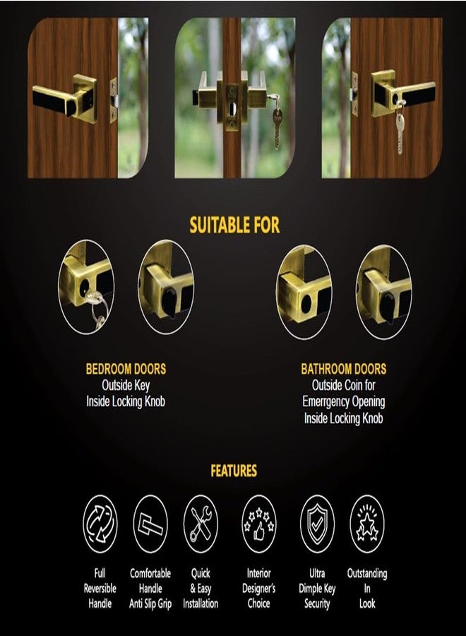 B BOSS Lever Handle Lock Set | Replacement for Mortice & Cylindrical Locks | 3 High-Security Dimple Keys & Keyless Option | 5-Year Warranty | Made in India (Without Keys Coin Type, Antique) - Image 2