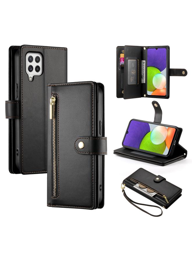erorex Case For Samsung Galaxy A22 4G Nine Card-slot Zipper Wallet Bag Leather Phone Case - Image 1