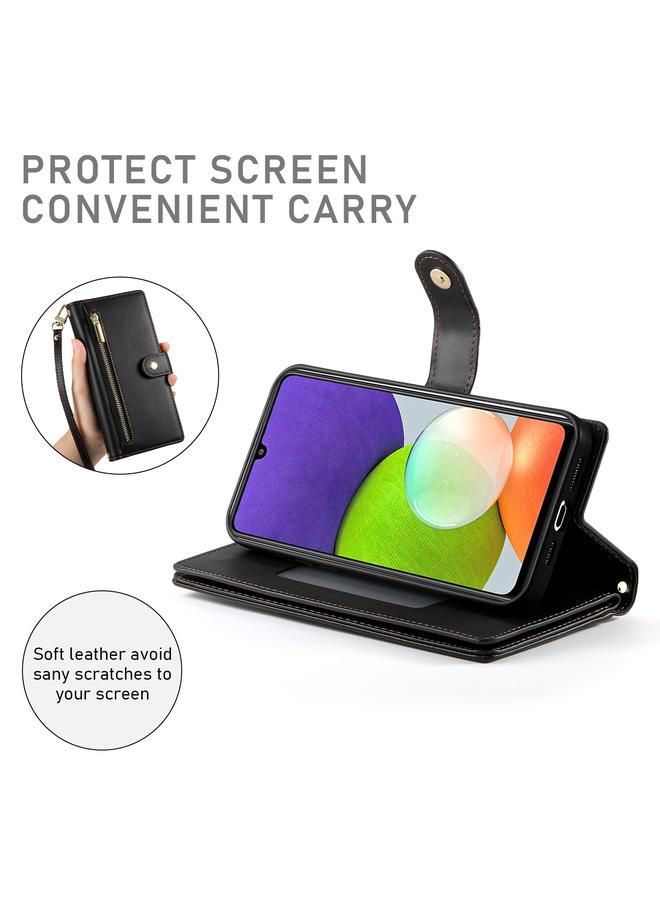 erorex Case For Samsung Galaxy A22 4G Nine Card-slot Zipper Wallet Bag Leather Phone Case - Image 4