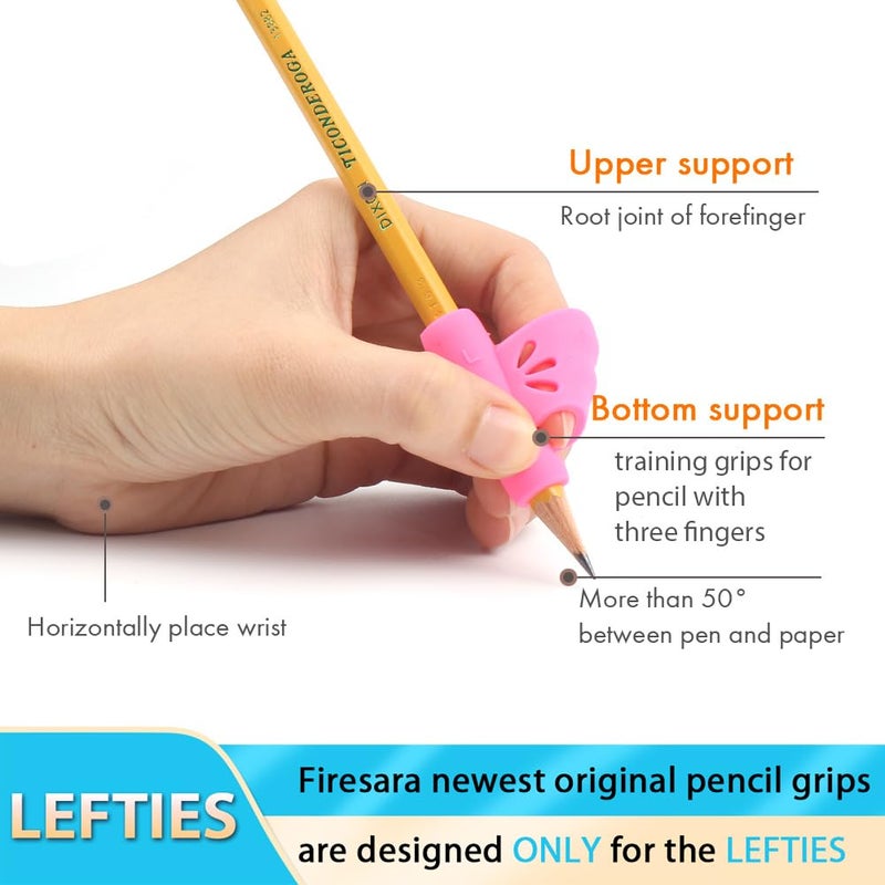 Firesara Left-Handed Training Grips, Original Butterfly Pencil Holder Correction Writing Aid Grip for Kids Handwriting Special Needs Preschoolers Children Adult Lefties Assorted Colors (4PCS) - Image 2