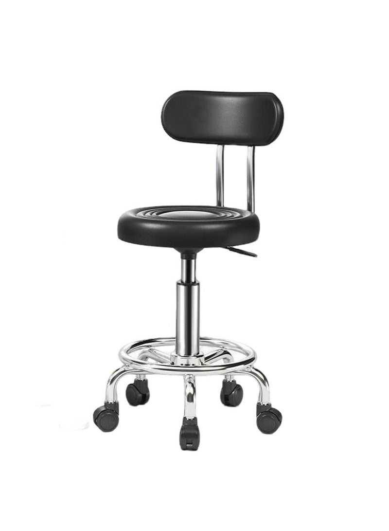 OMEVE PU Leather Modern Rolling Stool with Low Back Height Adjustable Work Salon Drafting Swivel Task Chair with Footrest (Black) - Image 1