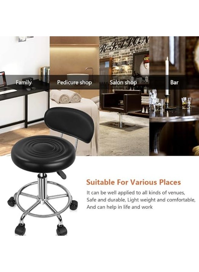 OMEVE PU Leather Modern Rolling Stool with Low Back Height Adjustable Work Salon Drafting Swivel Task Chair with Footrest (Black) - Image 2