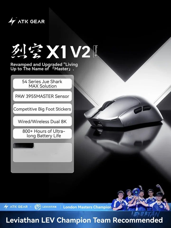 اي تي كي ماوس ATK Blazing Sky X1 V2 / X1 Air Master+ Wireless Gaming Mouse, Dual 8K, 48g, PAW3955 Master, for Medium to Large Hands - Image 2