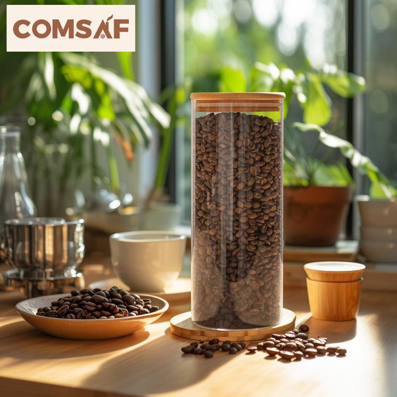 ComSaf 56oz Glass Storage Containers with Lids  Glass Jars with Lids  Clear Food Storage Jar  Round Glass Canister Set of 3  Pantry Organizers and Storage for Pasta Flour Cookie Rice Tea Coffee Bean - Image 5