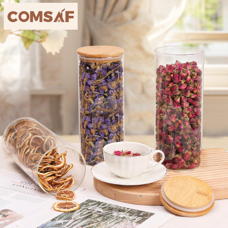 ComSaf 56oz Glass Storage Containers with Lids  Glass Jars with Lids  Clear Food Storage Jar  Round Glass Canister Set of 3  Pantry Organizers and Storage for Pasta Flour Cookie Rice Tea Coffee Bean - Image 4