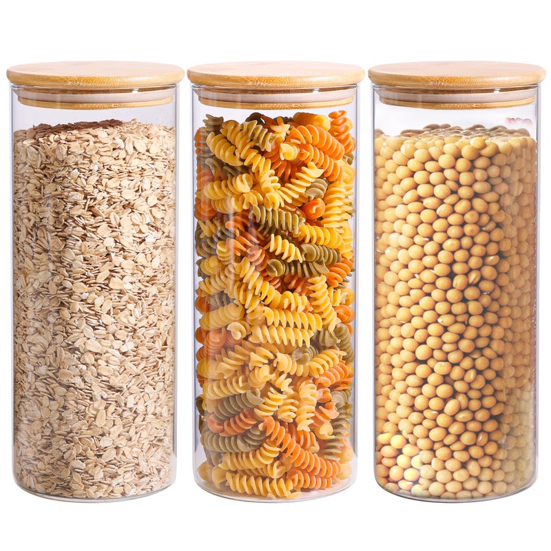 ComSaf 56oz Glass Storage Containers with Lids  Glass Jars with Lids  Clear Food Storage Jar  Round Glass Canister Set of 3  Pantry Organizers and Storage for Pasta Flour Cookie Rice Tea Coffee Bean - Image 1