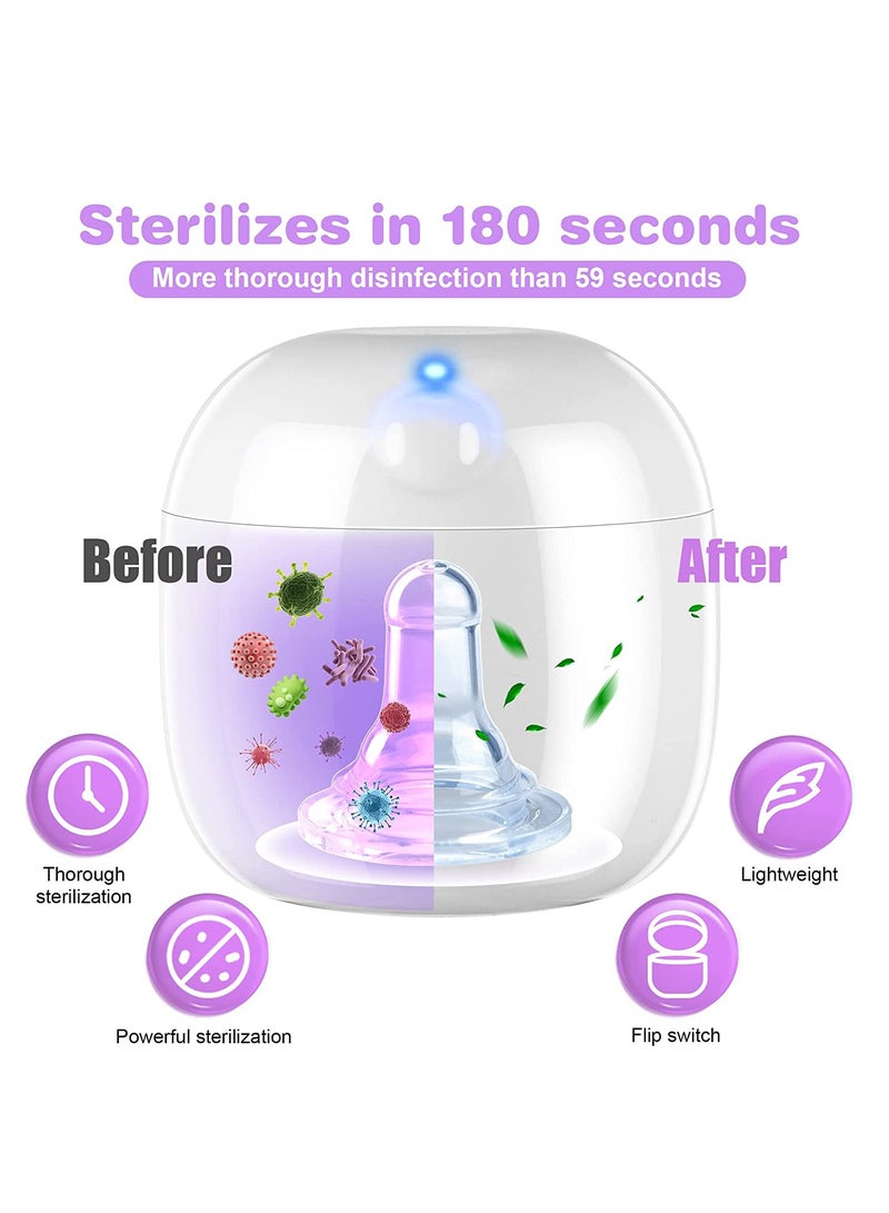 SOLARAE Portable UV-C Sterilizer for Baby Pacifiers, Bottle Nipples, Teethers, Headphones, and Keys - 99.99% Sterilization in 3 Minutes, USB Rechargeable Mini Sanitizer Box (White) - Image 2